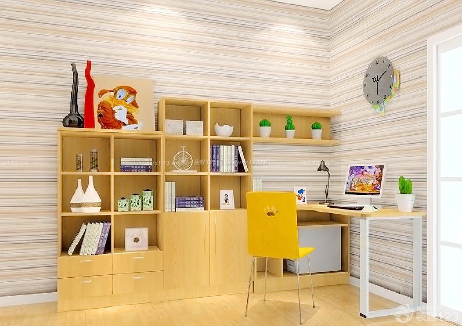 儿童房家具黄色书柜设计图