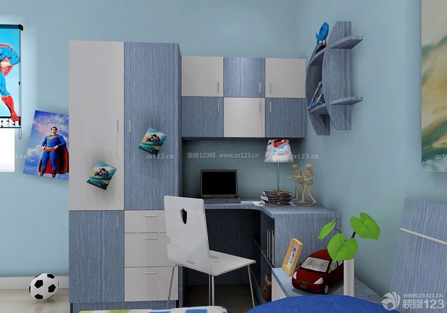 现代男孩儿童房家具定制衣柜设计图片