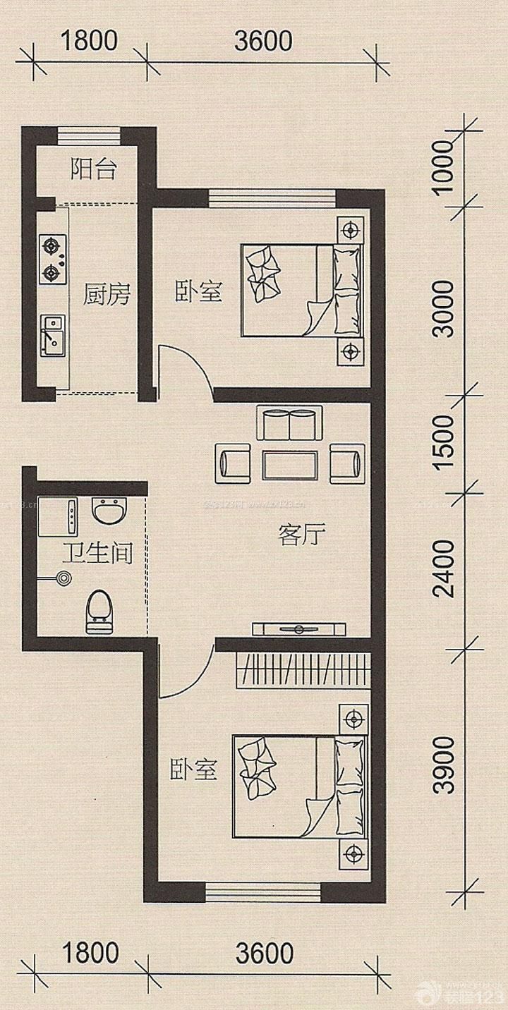 二室一廳一衛(wèi)戶(hù)型圖片