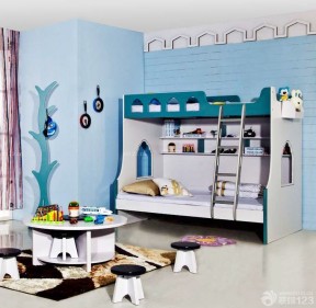 美式简约风格儿童房家具高低床造型设计图