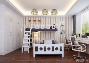美式男孩儿童房家具高低床设计图