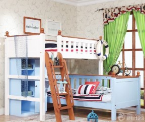 美式风格儿童房家具高低床设计图