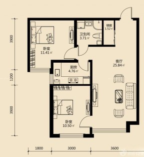 最新現(xiàn)代風(fēng)格二室一廳一衛(wèi)戶型圖