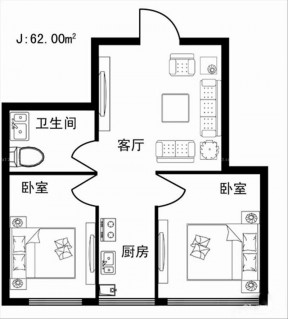 2023年二室一厅一卫户型图