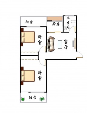 簡約的二室一廳一衛戶型圖