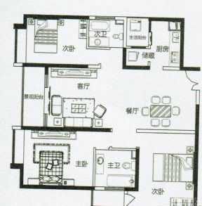 三室兩廳二衛(wèi)戶型設(shè)計(jì)圖