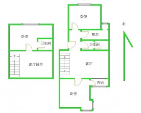 100平三室两厅二卫户型图