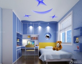 10平米儿童房蓝色墙面装饰图片