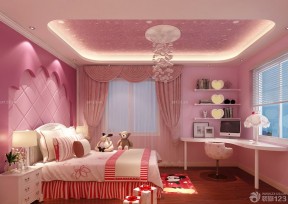最新女孩温馨卧室粉色墙面装修样板间