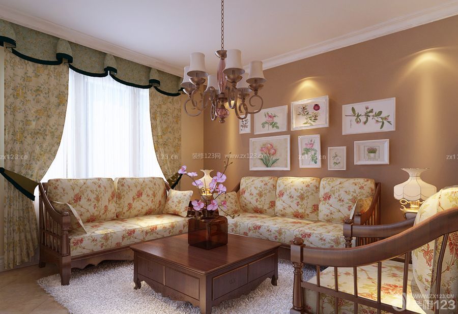  家装客厅小花窗帘设计图片