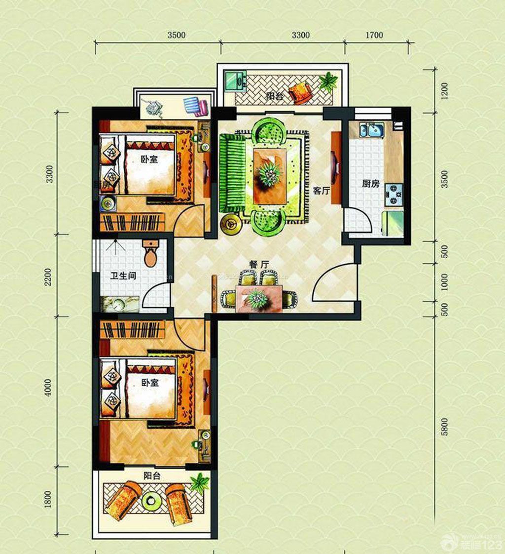 经典两室一厅一厨一卫农村80平方房屋设计图