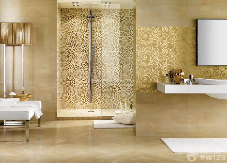 卫生间瓷砖贴图金色墙面效果图欣赏