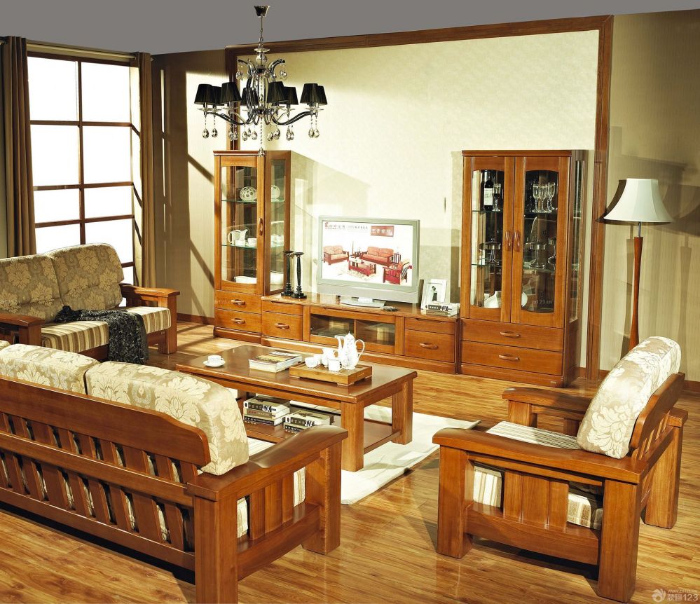美式现代客厅顺德实木家具效果图