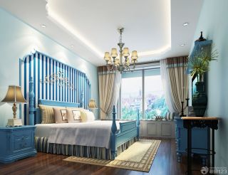 地中海风格简单一室一厅卧室四柱床装修设计图