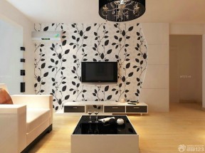 现代简约客厅电视背景墙花藤壁纸设计图片