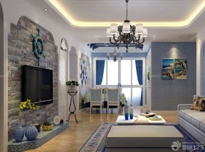 电视墙设计 地中海风格 两室两厅