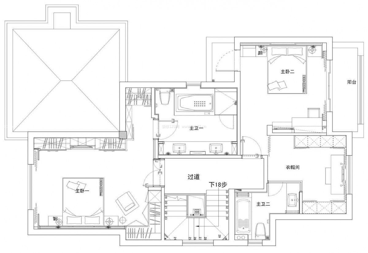 美式混搭風格農村一層房屋平面設計圖