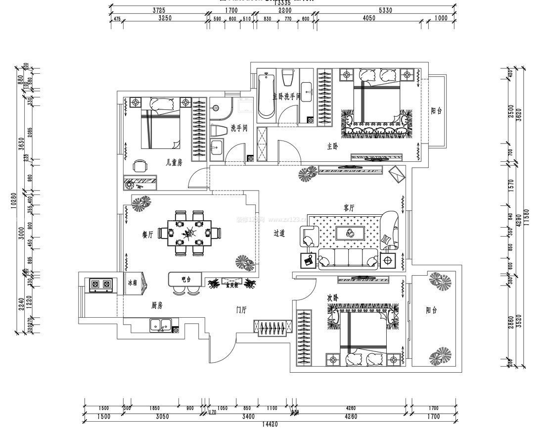 美式風格農村一層房屋平面設計圖