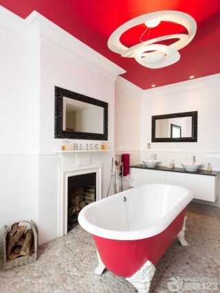 美式家装浴室红色天花板贴图效果图