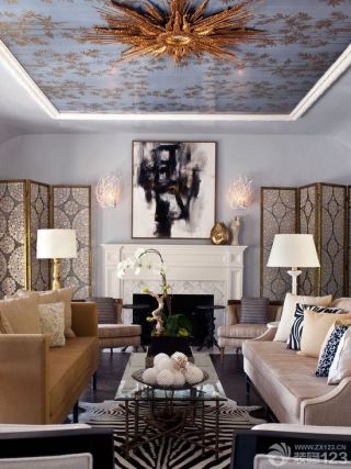 美式现代客厅天花板贴图效果图