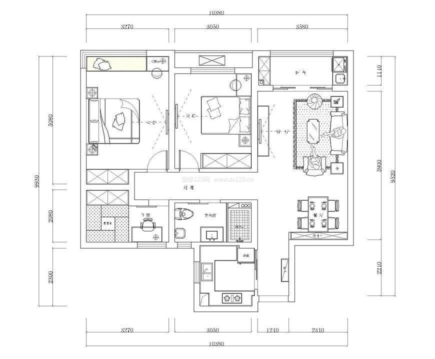 三室兩廳農(nóng)村自建一層房屋平面設計圖