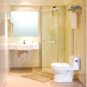 厕所 黄色墙面 玻璃淋浴间