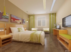 快捷酒店房间绿色墙面装修案例