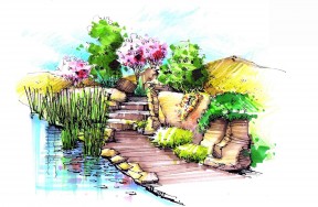 别墅花园绿化景观手绘效果图