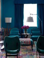 经典独栋小别墅室内深蓝色墙面装修效果图