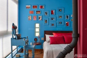 美式风格深蓝色墙面装修实景图欣赏