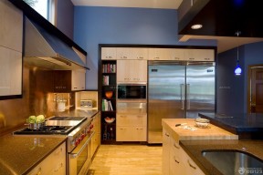 深蓝色墙面 厨房装修设计