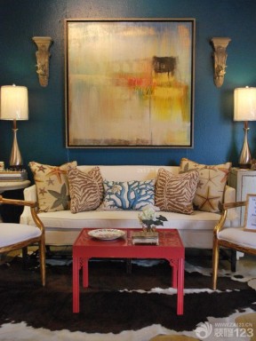 美式小客厅抽象装饰画设计图片