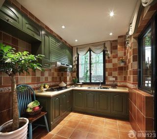 美式乡村别墅厨房瓷砖贴图房屋装修设计效果图