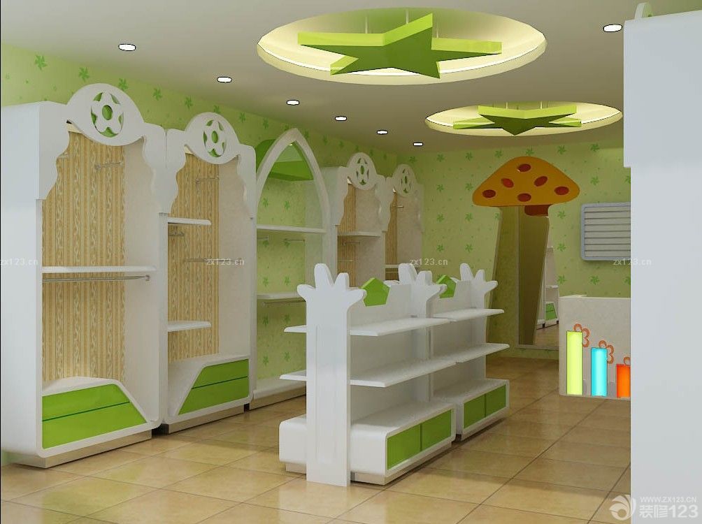 孕婴店吊顶造型绿色墙面装修效果图