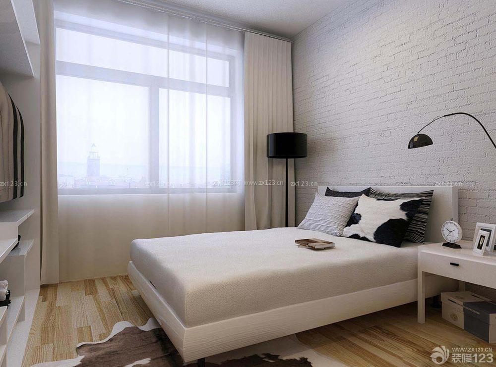12平米卧室纯色窗帘装饰图