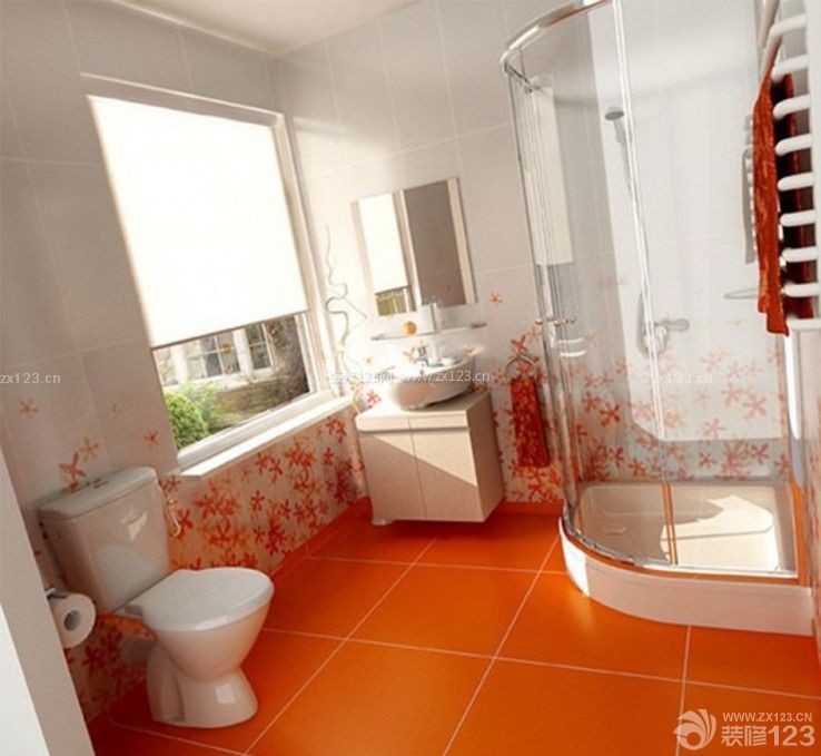 现代简约风格卫生间橙色地砖装修实景图