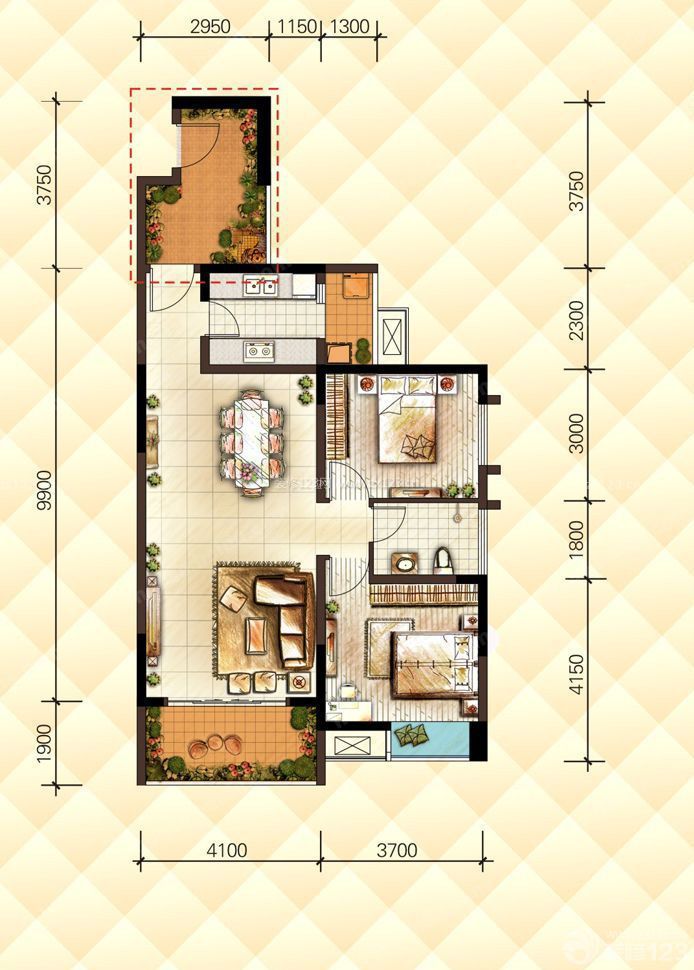 兩室一廳一衛(wèi)80平米小戶(hù)型平面圖設(shè)計(jì)樣板