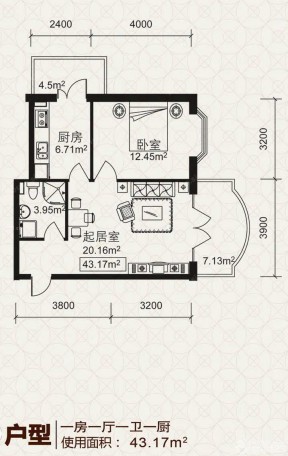 40平方一室一厅公园户型图