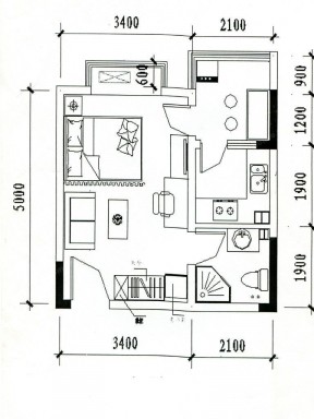 简单小别墅40平方一室一厅户型图