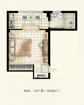 长方形40平方一室一厅户型图大全