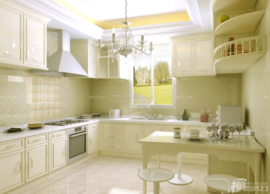 简欧风格开放式厨房白色欧派橱柜设计图