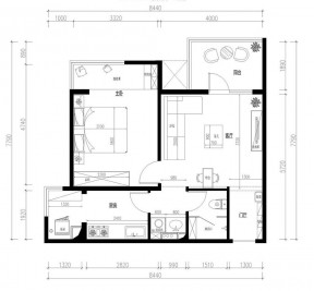 50平米小户型平面图一室一厅一卫设计参考