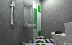 卫生间设计 绿色瓷砖 杂色地砖