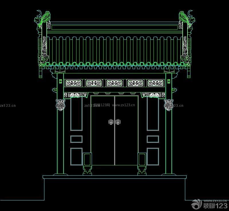 復(fù)古中式垂花門(mén)cad圖庫(kù)效果圖欣賞