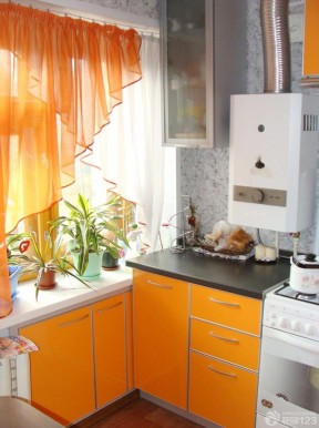超小厨房橙色橱柜装修实景图欣赏
