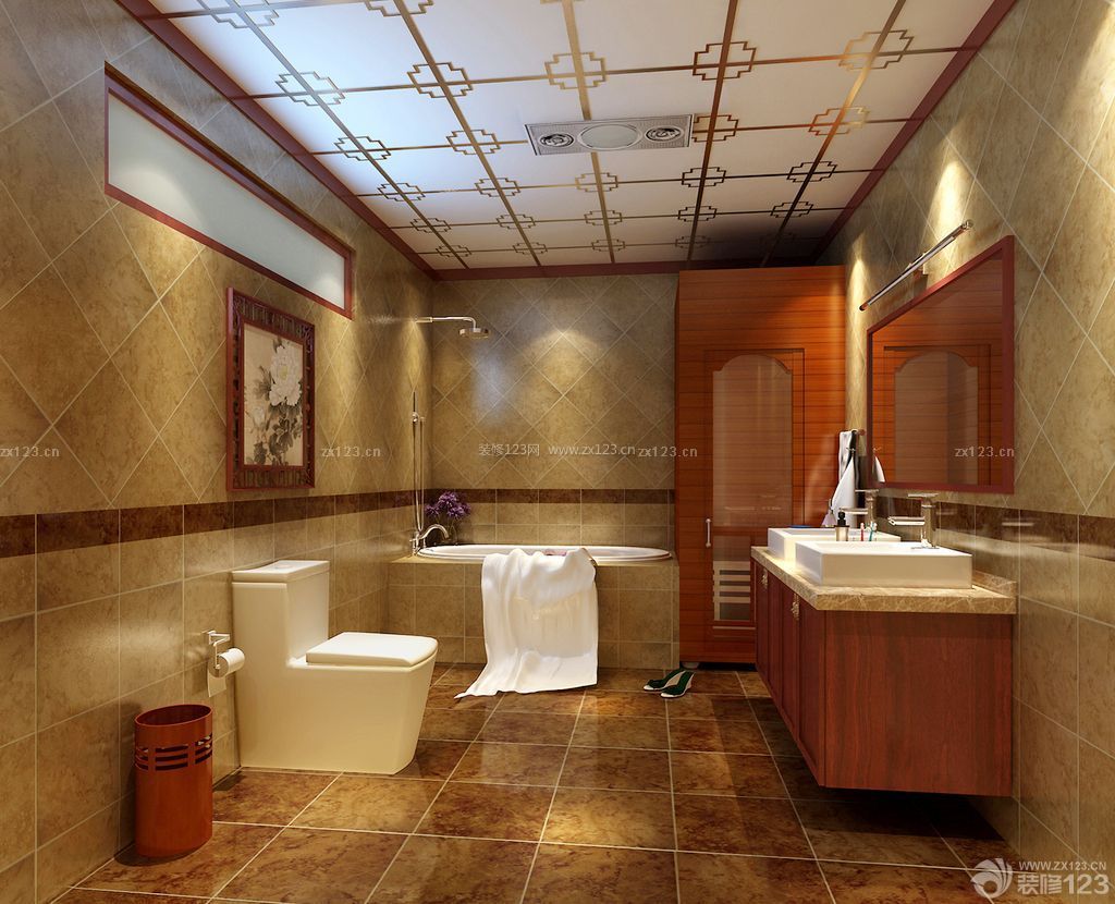 中式风格砖砌浴缸装修实景图