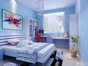 简约蓝色风格小户型儿童房间布置效果图