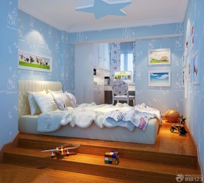 蓝色海洋风小户型儿童房间布置效果图