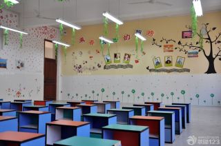 教室手绘背景墙布置设计效果图