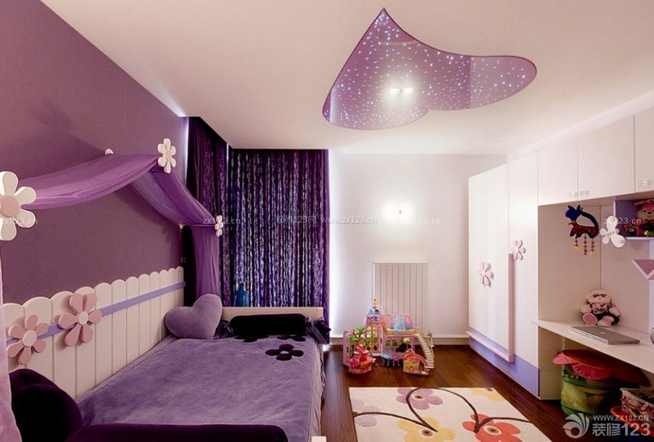 紫色优雅儿童房装饰窗帘搭配效果图